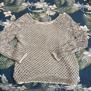 Helmut Lang Cream and Black Crew Neck Sweater